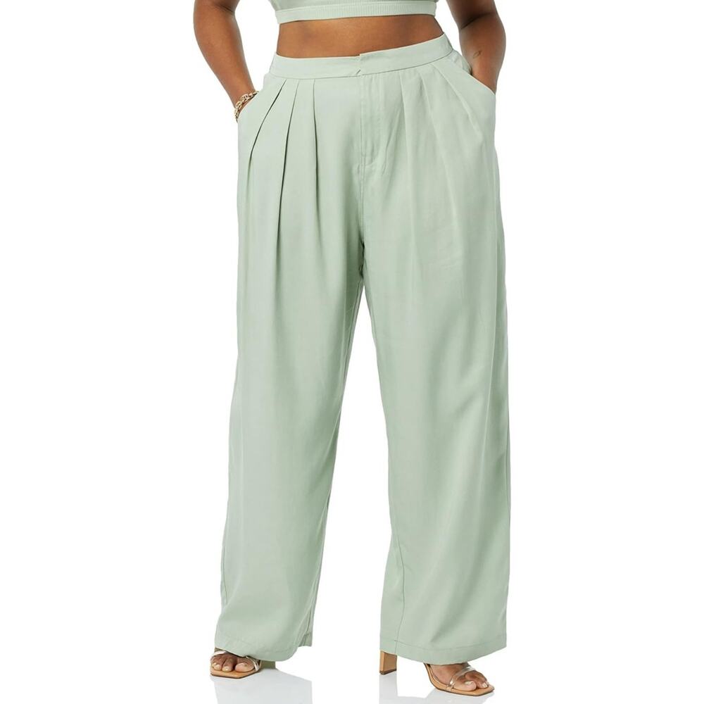 TEREA Womens Lexie Pleated Front Pant Pockets Wide Leg Desert Sage Small